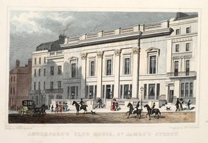 Crockfords Club House, St. James Street. Kocsma. 1828 (kézzel színezett metszet) alkotó: Thomas Hosmer Shepherd