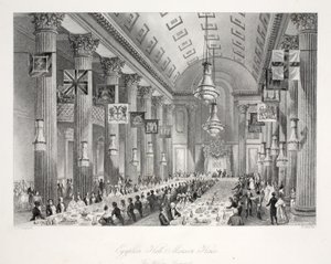 Egyptian Hall, Mansion House, a "London Interiors with their Costumes and Ceremonies" pub. Joseph Mead, London, 1843 körül (acélmetszet). alkotó: Thomas Hosmer Shepherd