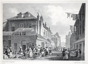 Hungerford Market, Strand, a „London és környéke a tizenkilencedik században” pubból. Jones und Co., 1827-1829 alkotó: Thomas Hosmer Shepherd