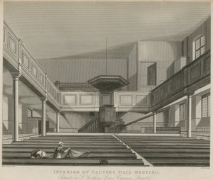 A Salters Hall Meeting belseje a St Swithins Lane-ben, a Cannon Street-en, Londonban