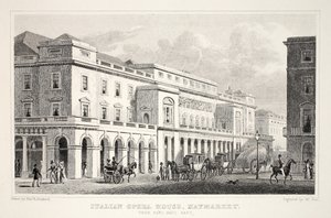 Olasz Operaház, Haymarket, a "London és környéke a tizenkilencedik században" pubból. Jones und Co., 1827-1829 alkotó: Thomas Hosmer Shepherd