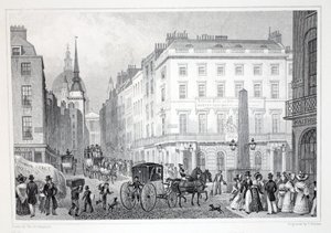 Ludgate Hill, a Fleet Streetről, a „London és környéke a tizenkilencedik században” kocsmából. Jones und Co., 1827-1829 alkotó: Thomas Hosmer Shepherd