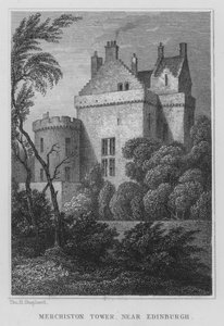 Merchiston Tower, Edinburgh közelében (metszet) alkotó: Thomas Hosmer Shepherd