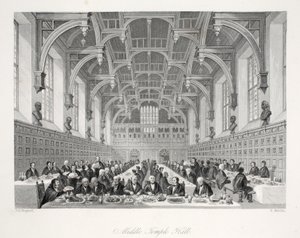 Middle Temple Hall, a "London Interiors with their Costumes and Ceremonies" pub. Joseph Mead, London, 1843 körül (acélmetszet). alkotó: Thomas Hosmer Shepherd