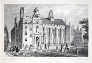 Middle Temple, a "London és környéke a tizenkilencedik században" pubból. Jones und Co., 1827-1829 alkotó: Thomas Hosmer Shepherd