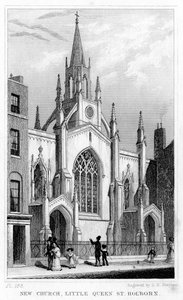 New Church, Little Queen Street, Holborn, London, 19. század. alkotó: Thomas Hosmer Shepherd