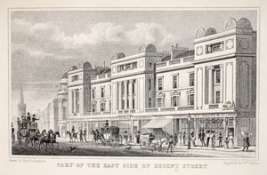 A Regent Street keleti részének része, a „London és környéke a tizenkilencedik században” kocsmából. Jones und Co., 1827-1829 alkotó: Thomas Hosmer Shepherd