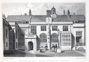 Nyugdíjas Hall, Charter House, a „London és környéke a tizenkilencedik században” pubból. Jones und Co., 1827-1829 alkotó: Thomas Hosmer Shepherd