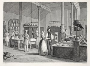 Reform Club – a konyha, a „London Interiors with their Costumes and Ceremonies” kocsmából. Joseph Mead, London, 1843 körül (acélmetszet) alkotó: Thomas Hosmer Shepherd