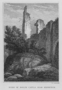 Roslyn kastély romjai, Edinburgh közelében (metszet) alkotó: Thomas Hosmer Shepherd