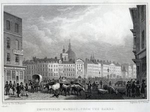Smithfield Market a Barrsból, Thomas Barber metszet, 1830 körül alkotó: Thomas Hosmer Shepherd