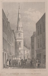 St. Antholin, a Watling Streetről, A. Cruse metszete, 1830 körül (metszet) alkotó: Thomas Hosmer Shepherd
