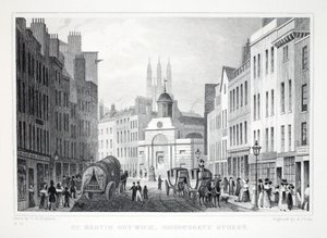 St Martin Outwich, Bishopsgate Street, Londonból és környékéről a tizenkilencedik századi kocsmában. Jones und Co., 1827-1829 alkotó: Thomas Hosmer Shepherd