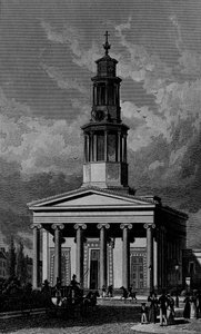 St. Pancras Church, West Front, metszett James Tingle 1827 alkotó: Thomas Hosmer Shepherd