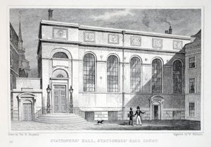 Stationers Hall, Stationers Hall Court, a „London and its Environs in the Nineteenth Century” kocsmából. Jones und Co., 1827-1829 alkotó: Thomas Hosmer Shepherd