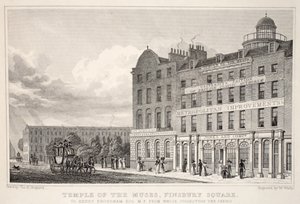 A múzsák temploma, a Finsbury Square, a „London és környéke a tizenkilencedik században” kocsmából. Jones und Co., 1827-1829 alkotó: Thomas Hosmer Shepherd