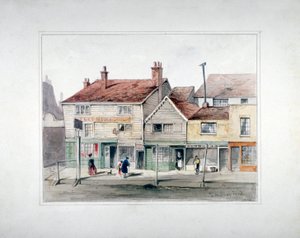 A Hare and Hounds Inn és üzletek az Upper Streeten, Islington, London, 1835. alkotó: Thomas Hosmer Shepherd