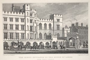 A Lordok Házának királyi bejárata a Poets Cornerből, a „London és környéke a tizenkilencedik században” kocsmából. Jones und Co., 1827-1829 alkotó: Thomas Hosmer Shepherd
