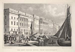 A New Custom House, a Billingsgate felől, a "London és környéke a tizenkilencedik században" pubból. Jones und Co., 1827-1829 alkotó: Thomas Hosmer Shepherd