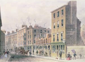 Nézze meg a Threadneedle Street-en, húzza le a fejlesztésekért, Merchant Taylors, Hall vagy Alderman Moon Print Shop a Finch Lane sarkán alkotó: Thomas Hosmer Shepherd