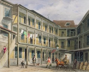 A Blue Boar Inn udvarának látképe, Aldgate 30. szám, 1850 körül. alkotó: Thomas Hosmer Shepherd
