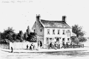 A paddingtoni Yorkshire Stingo Public House látképe, 1860-1859 (rajz) alkotó: Thomas Hosmer Shepherd