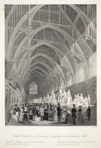 Westminster Hall, a „London Interiors with their Costumes and Ceremonies” kocsmából. Joseph Mead, London, 1843 körül (acélmetszet) alkotó: Thomas Hosmer Shepherd