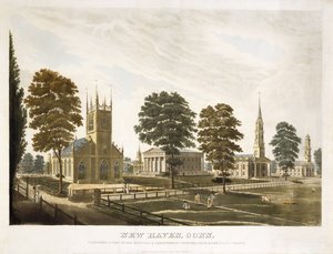 New Haven, Conn., kilátással az episzkopális és presbiteriánus templomra, a State House-ra és a Yale College-ra alkotó: Thomas Illman