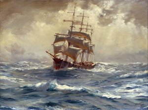 A vihar előtt kísértett 4 árbocos hajó, ezt a hajótípust a Dél-Amerikából származó gabona és nitrát kereskedelmére használták a Horn-fok (Chile) körül.