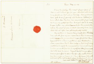 Az Egyesült Államok franciaországi nagyköveteként aláírt autogramlevél Giovanni Fabbroninak, Párizs, 1789. május 24.