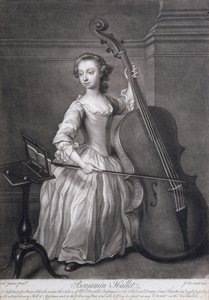 Benjamin Hallet hegedűn játszó portréja, James McArdell (1729-65 körül) metszetében, 1749 körül alkotó: Thomas Jenkins