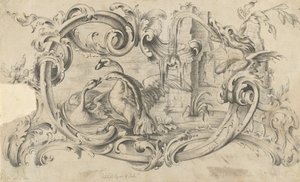 Tervezés egy kéménydarabhoz, két hattyúval harcban, tekercsbe zárva..., 1762.
