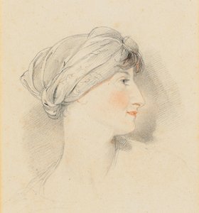 Jens Wolff asszony portréfeje, profilban jobbra, turbánt visel (ceruza, fekete-piros kréta) alkotó: Thomas Lawrence