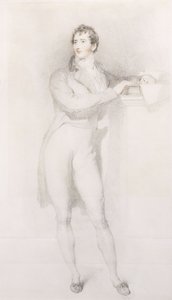 Sir Francis Burdett, Bart portréja, kicsi, egész alakos, kandallópárkányon állva, 1796 körül alkotó: Thomas Lawrence