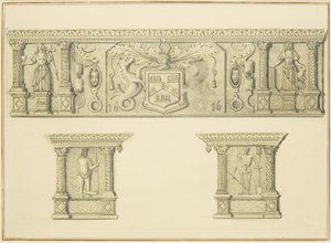 Frieze on Chimneypiece, Broad Street 15 (ceruza és akvarell papíron) alkotó: Thomas Leeson the Elder Rowbotham