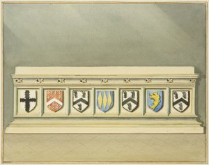 Heraldikai csapágyak Walter Frampton sírján a Szent János-templomban (akvarell papíron) alkotó: Thomas Leeson the Elder Rowbotham