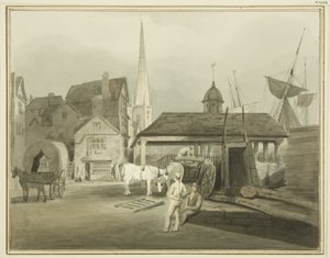 A King Street északkeleti vége, a walesi piac 1802-ben látható (akvarell papíron) alkotó: Thomas Leeson the Elder Rowbotham