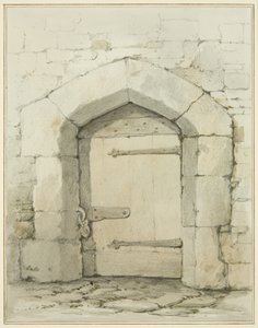 Régi boltív és ajtó a Tower Lane-ben, szemben a Szent János-templom Vestry-vel (ceruza és akvarell papíron) alkotó: Thomas Leeson the Elder Rowbotham