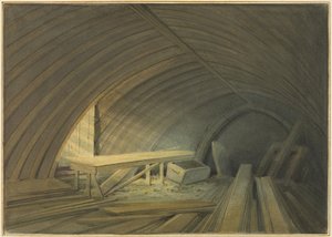 A Szent Lőrinc-templom régi tölgyfa tetője a Bell Lane-ben (akvarell papíron)