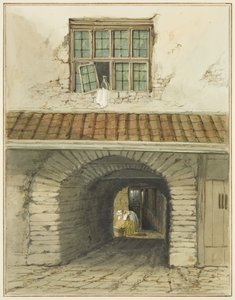Passage Archway a Marsh Street mellett a ház mögött (akvarell papíron) alkotó: Thomas Leeson the Elder Rowbotham