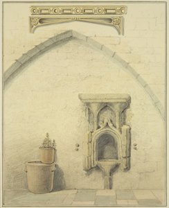 Piscina, Frieze és Spandrels a Temple Street 131 udvarán (ceruza és akvarell papíron) alkotó: Thomas Leeson the Elder Rowbotham