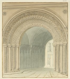 A College Gateway déli képe, Bristol katedrálisa (ceruza és akvarell papíron) alkotó: Thomas Leeson the Elder Rowbotham