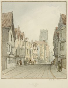 Temple Street, a Temple Church tornyával (akvarell papíron) alkotó: Thomas Leeson the Elder Rowbotham