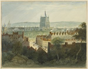 A katedrális, a College Green és a College Street (akvarell papíron) alkotó: Thomas Leeson the Elder Rowbotham