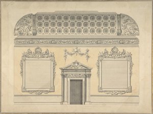 Tervezés egy rokokó szoba szakaszához, fedett mennyezettel és díszített korinthoszi..., 1750 körül. alkotó: Thomas Lightoler.