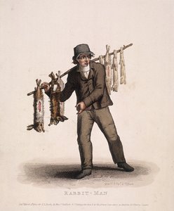 Nyulakkal akasztott rudat hordozó nyúlárus, 1820