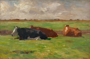 Észak-német nyári táj fekvő tehenekkel alkotó: Thomas Ludwig Herbst
