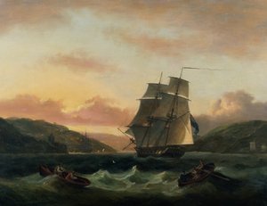 Egy briganti teljes vitorlában Dartmouth kikötőjében