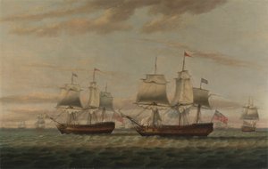 Egy indián és egy kétszintes Hove to, Thomas Dumarnak mondják, Esq. a H.M. A „Portland” hajó a Leeward Island-i konvojt szállította 1776-ban