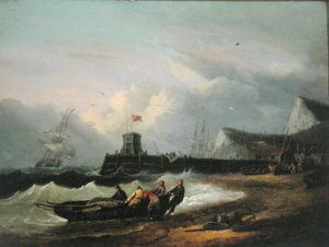 Egy csónak partra húzása Dover kikötőjénél alkotó: Thomas Luny